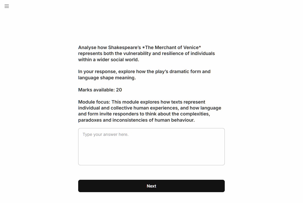 Question generation screen